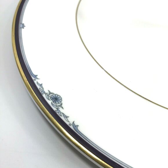 1985 Royal Doulton Princeton Serving Plate Tray Metal Handle White Blue Gold - Picture 2 of 9